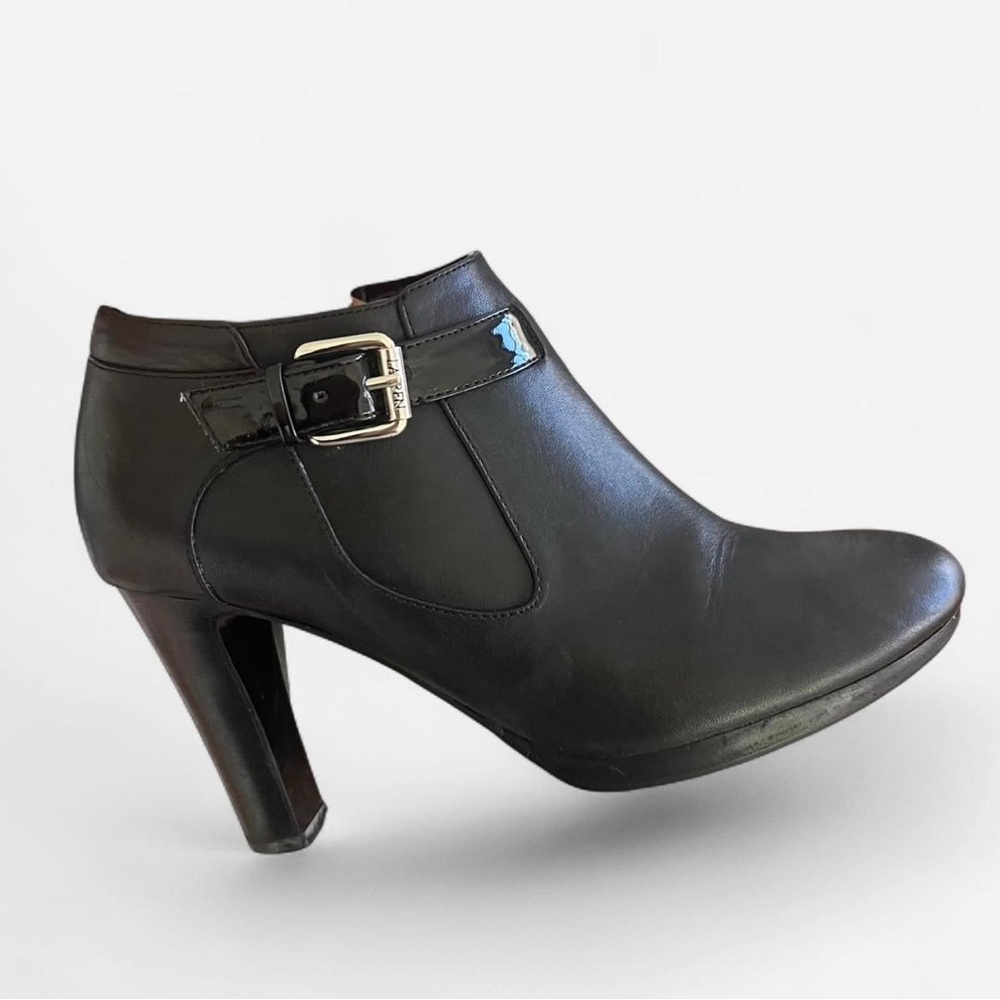 Lauren Ralph Lauren Maleah‎ Leather Ankle Bootie Black 3.5" Heel Side Zip Sz 7